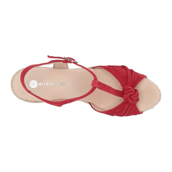 NEW Eric Michael Women Edie Red Suede Knot Jute Wedge Peep Toe Dress Sandal - Picture 5 of 6